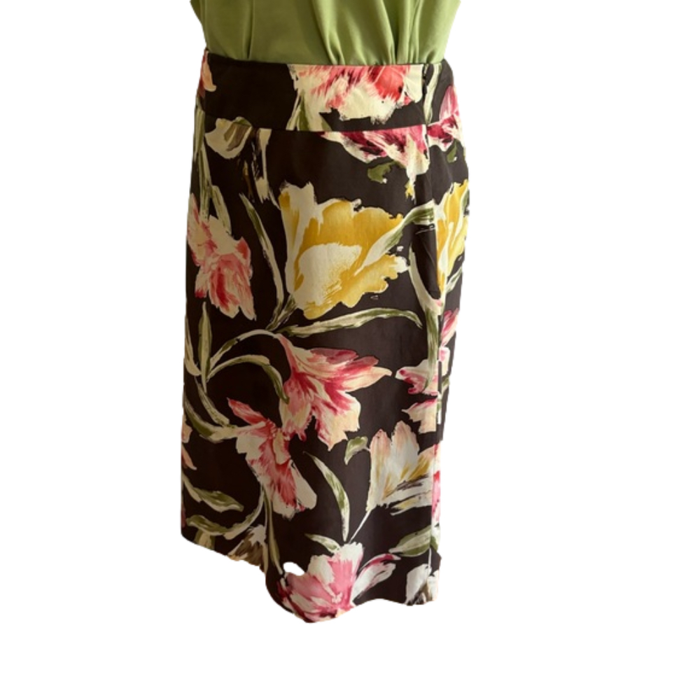 90s SILK BLEND BOLD FLORAL A-LINE SKIRT MID-RISE WAIST LINED TALBOTS NORMCORE 16 - Picture 3 of 8
